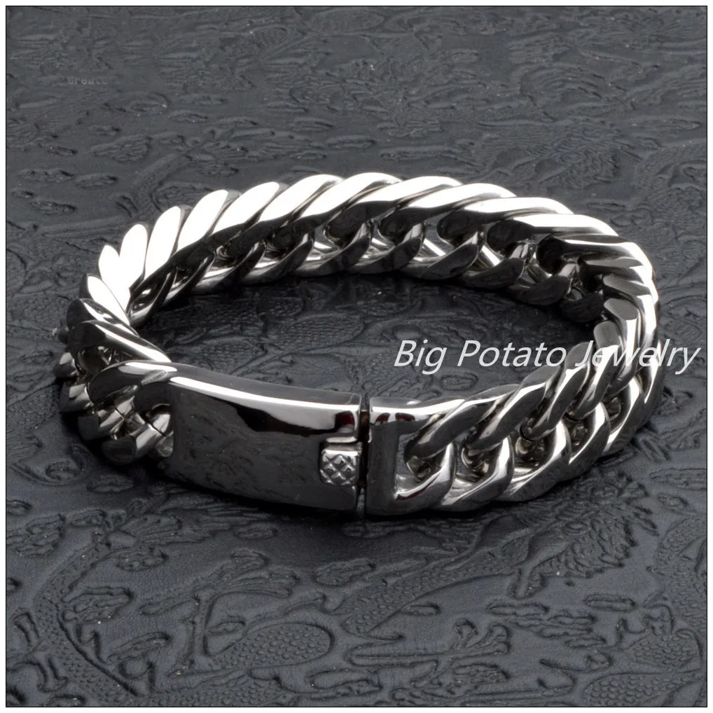 

8.66"*14mm 94g New Fashion Jewelry 316L Stainless Steel Silver Color Curb Cuban Chain Men's Bracelet Bangle Hotsale Bling Gift