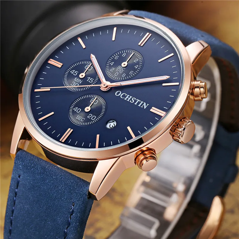 

Mens Watches Top Brand Luxury OCHSTIN Quartz Watch Mens Hour Date Clock Leather Strap Fashion Casual Military Army Wrist Watch