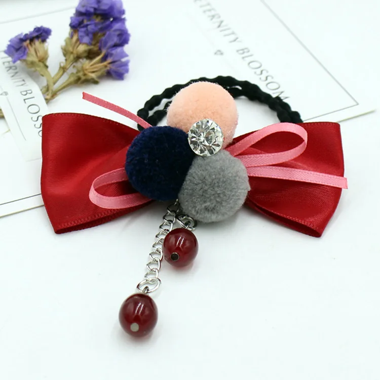 

2017 New Fur Pompom Bowknot Hair Bands Fashion Women Girls Head Band Ponytail Holder