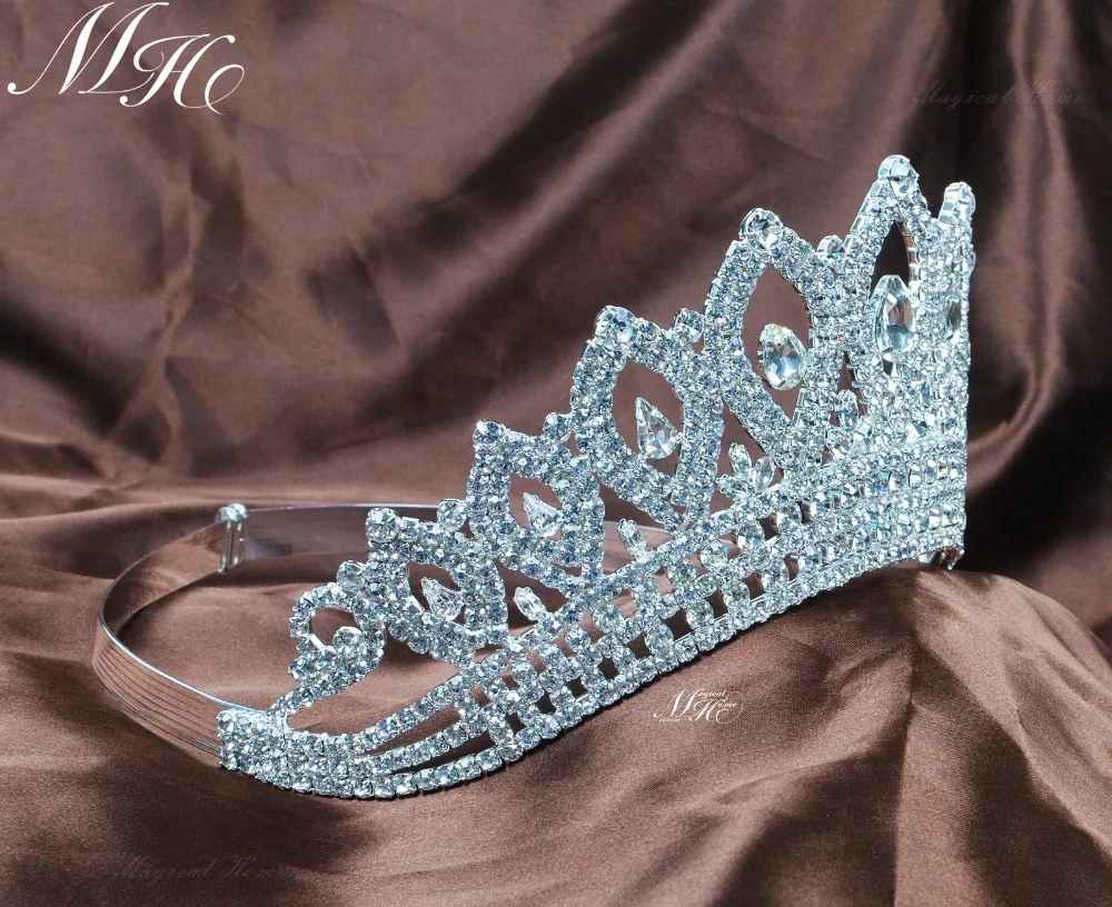 Vintage Tiaras Diadem 3.5" Rhinestones Crystal Bridal Wedding Crowns Pageant Party Headband Hair Jewelry Accessory 00022S image 4