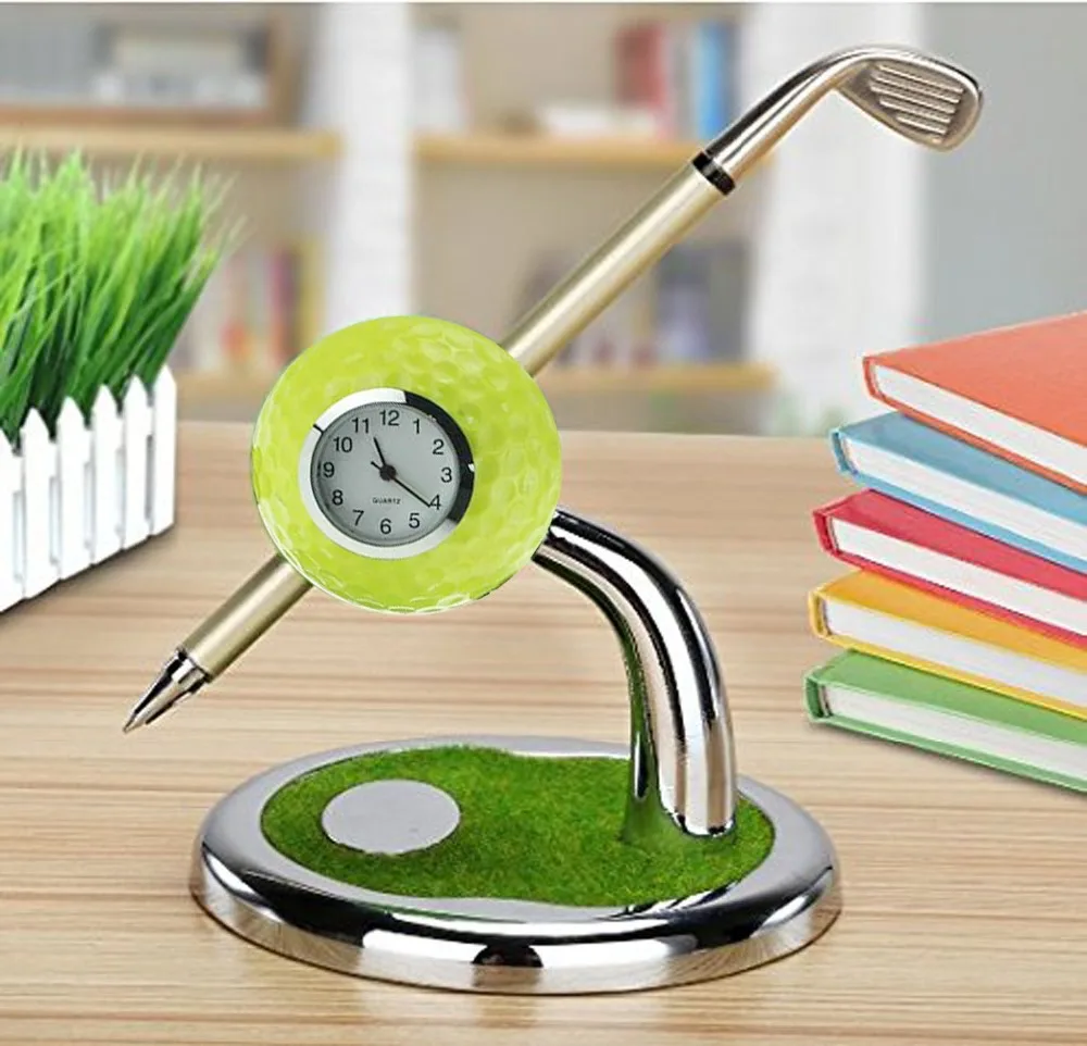 CRESTGOLF Golf Gift Golf Ball Design Pen Holder Desktop With a Mini Club Shape Pen and a Watch Golf Accessoires