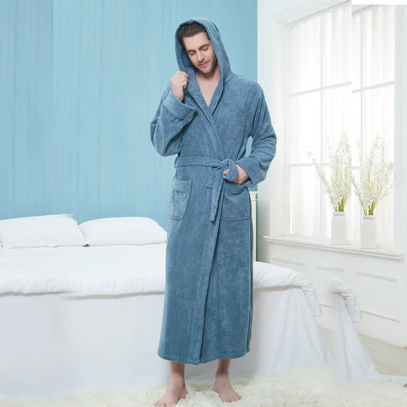 Spring Men Bathrobe Extra Long Thick Warm Cotton Plus Size XXL Winter Men\'s Robe Luxury Kimono Bathrobe Bride Robes Male Gown