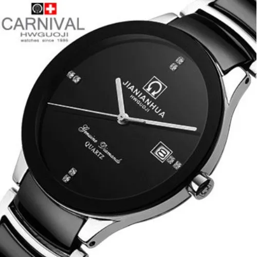 Carnival new ultra-thin ceramic military waterproof quartz men watch diamond fashion casual famous luxury brand watches sapphire