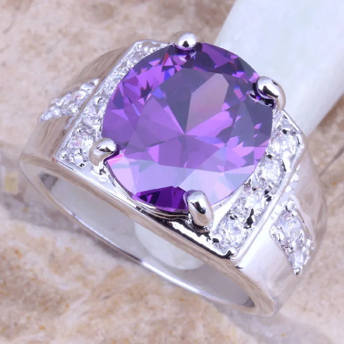 Charming Purple Cubic Zirconia Silver Plated  Women\'s Oval Jewelry Ring Size 6 / 7 / 8 / 9 R1267