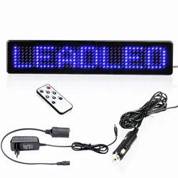 Tablero de pantalla LED programable para coche, señal de publicidad DIY, azul, inglés, Control remoto, CC de 12V