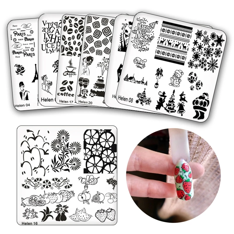 6*6CM Nail Templates Plate Flower Cake Girl Geometry Vehicle Stamping Template Manicure Stamp Image Plate