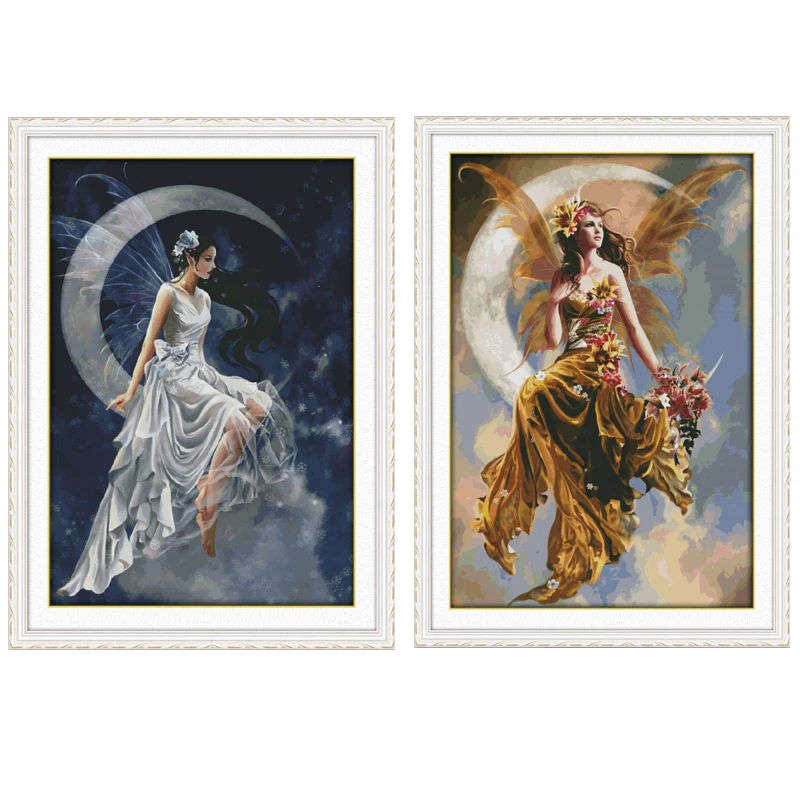 

The Moon Fairy Patterns Counted Cross Stitch Set DIY 11CT 14CT 16CT Stamped DMC Cross-stitch Kit Embroidery Needlework Crafts