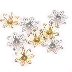 Gold/silver 50Pcs Hollow Filigree Wraps Flowers Connectors Metal Crafts Embellishments For DIY Scrapbookings Home Decor YK0755