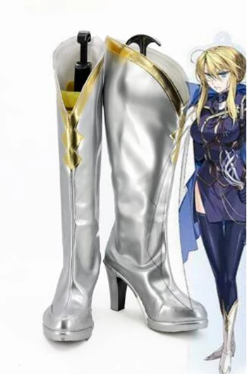 Fate Grand Order-Botas Pendragon de FGOArturia para mujer adulta, zapatos de Cosplay de plata, accesorios de disfraz, botas de fiesta de Halloween, zapatos