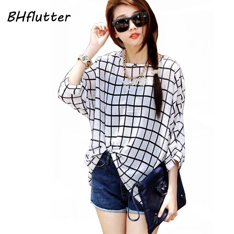 قمصان شيفون نسائية ، ملابس مقاسات كبيرة 6XL ، بلوزة صيفية مطبوعة الترتان ، أكمام الخفاش ، بلوزات غير رسمية للنساء 2021