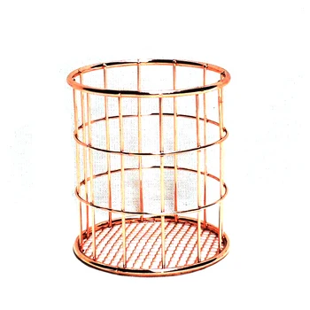 Rose Gold Metal Pen Holders European Style Round Pen Pots Fantastic Pen Stands Rose Gold Mesh Wire Pen Holders