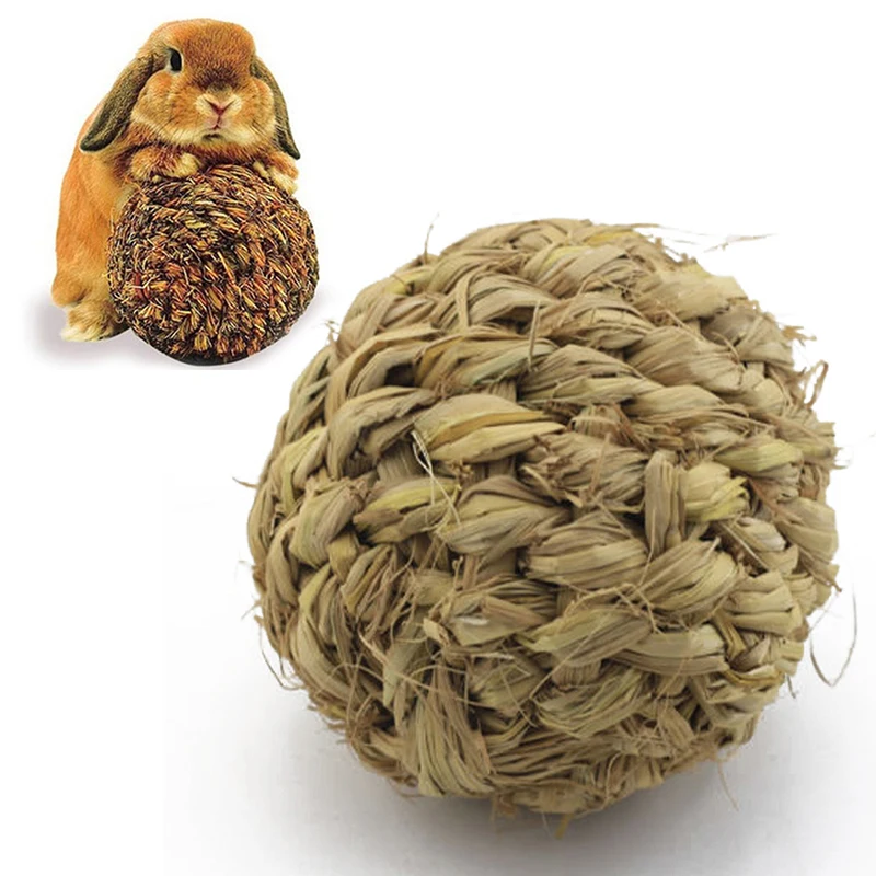 1pc 10cm Pet Chew Toy Natural Grass Ball with Bell for Rabbit Hamster Guinea Pig