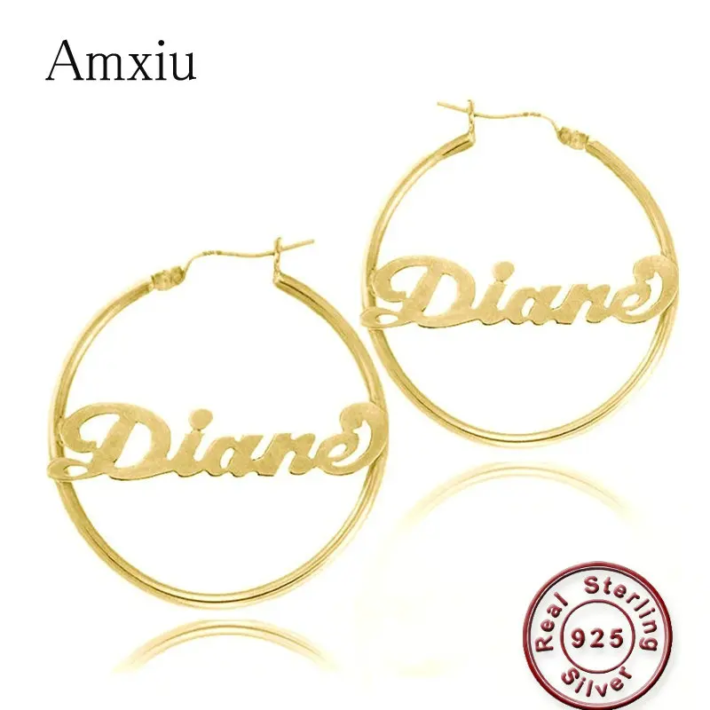 

Amxiu 100% 925 Sterling Silver Earrings Personalized Jewelry Engrave Name Earrings For Women Girls Custom Any Name Drop Earrings