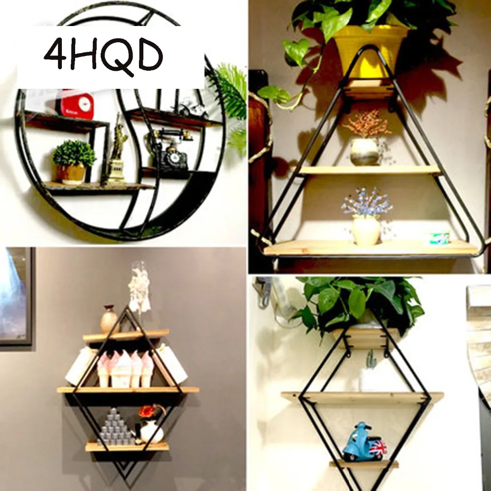 Industrial Wind Wall Shelf Decoration Wall Hanging Tea Shop Bedroom Restaurant Bar Creative Wrought Iron Wall Jewelry Frame