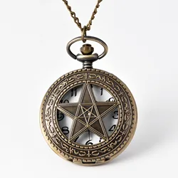 Reloj de bolsillo grande de cuarzo y bronce para hombre, mujer y niño, accesorio con perspectiva de vacío continuo, estrella de cinco puntas, 8815