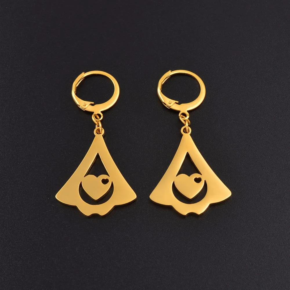 Anniyo (One Pair) Kiribati Earrings for Women Girl Gold Color Stainless Steel Marshall Micronesia Heart Jewelry #068221