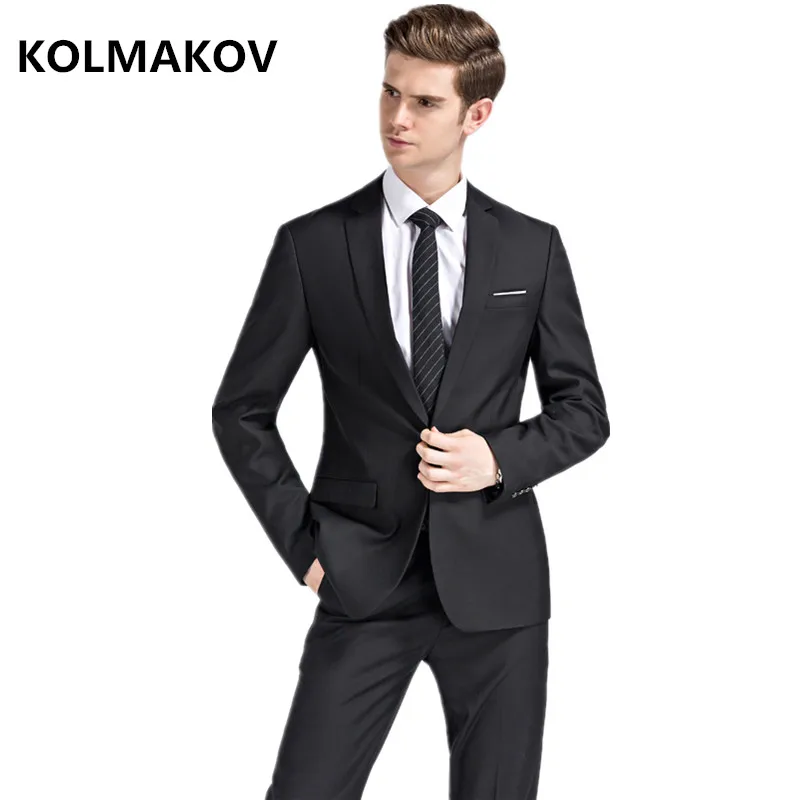 

(Jacket + Pants) 2019 Suits Men Business Wedding Groom Casual Tuxedo Latest Men's Coat Pant Designs Wedding Party Mens Suit