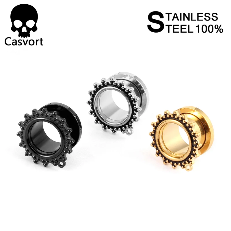 Casvort Screw Stainless Steel Retro Ear Gauges Stretcher Piercing Ring Tunnels Expander Plugs Pair Selling