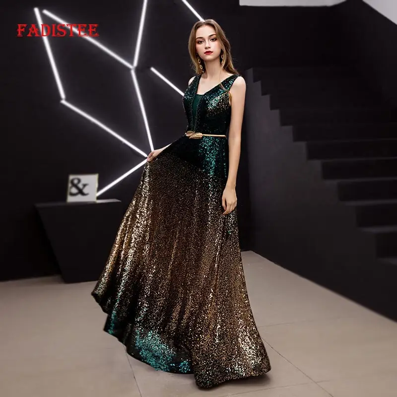 FADISTEE elegant party dress Prom Dresses Long dress Vestido de Festa A-line sequins sexy Multicolor V-neck evening formal gown