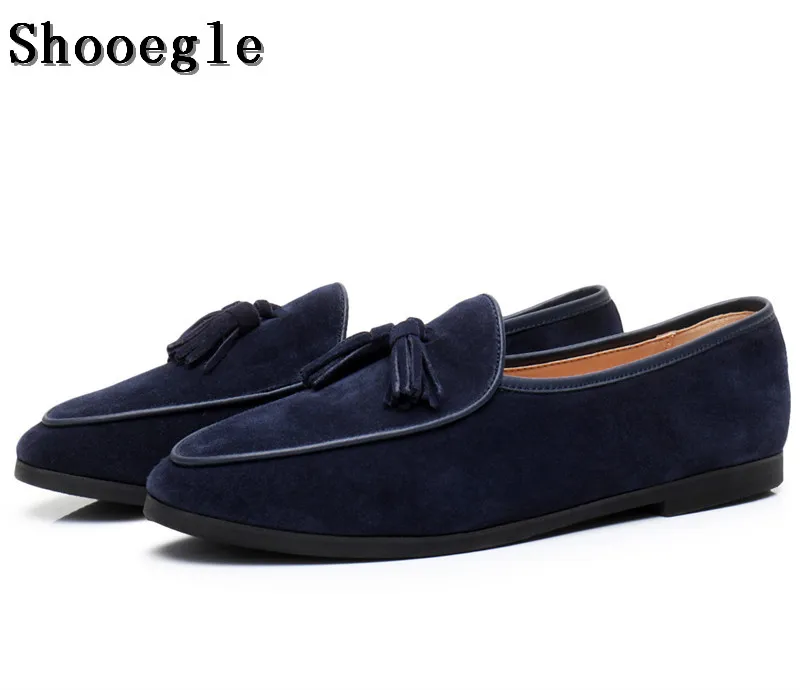 

SHOOEGLE Handmade Fashion Tassel Men Loafers Shoes Gentleman Luxury Suede Casual Stress Shoes Men Brand Dress Party Shoes Man