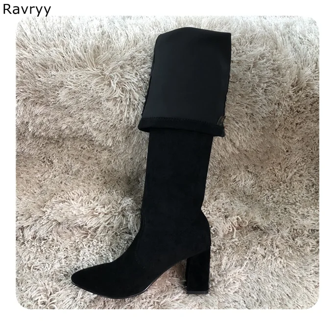 Venda quente mulheres botas longas preto couro conciso estilo agradável feminino sobre-o joelho bota salto quadrado outono inverno sapatos de moda