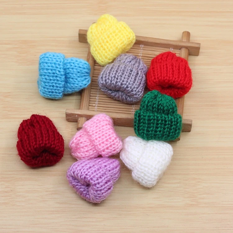 Selling 9 PCS Mini SHandmade Cute Woolen Yarn Hat for Women Clothingweet Knitting Wool Flower Candy for Kids Hair Accessories