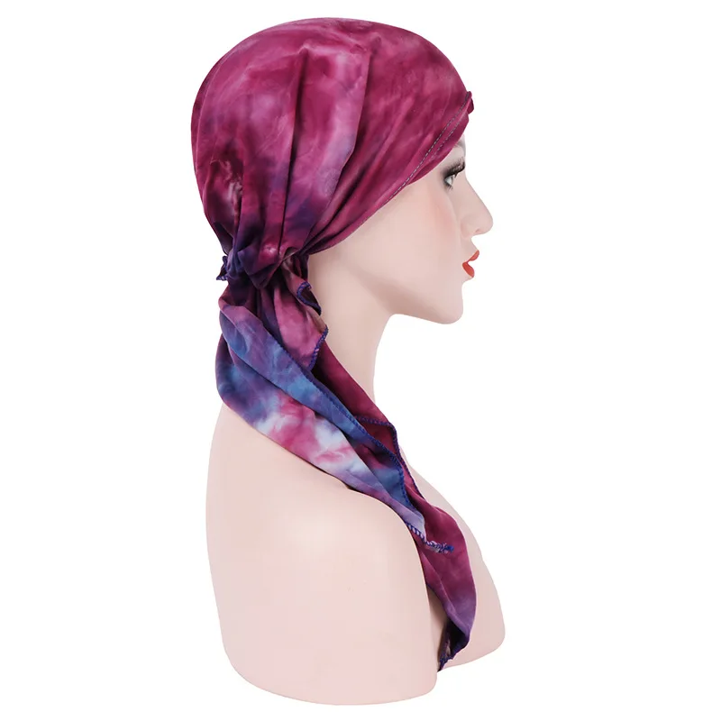 Touca feminina muçulmano, chapéu turbante macio pré-amarrado, gorro de algodão, toucas de quimioterapia, bandana, lenço de cabeça, envoltório de