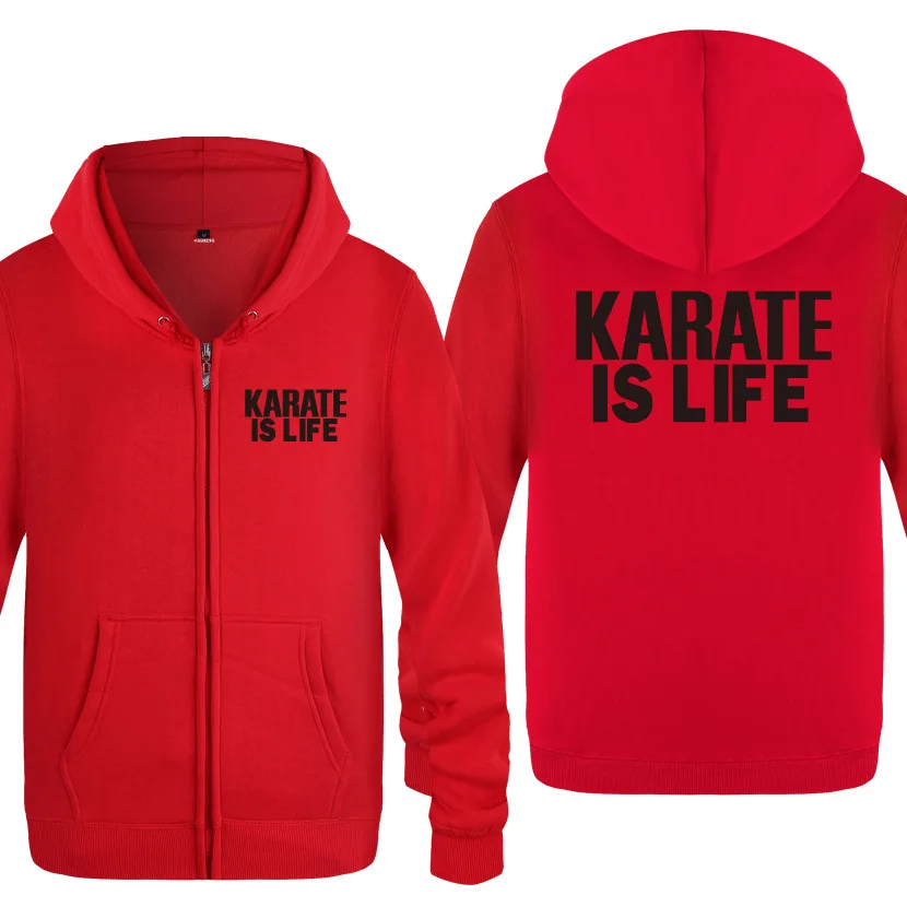 Karate is Life Printed Hoodies Men Hip Hop Fleece Long Sleeve Zipper Jacket Sweatshirt Coat Fitness Tracksuit Moleton Masculino