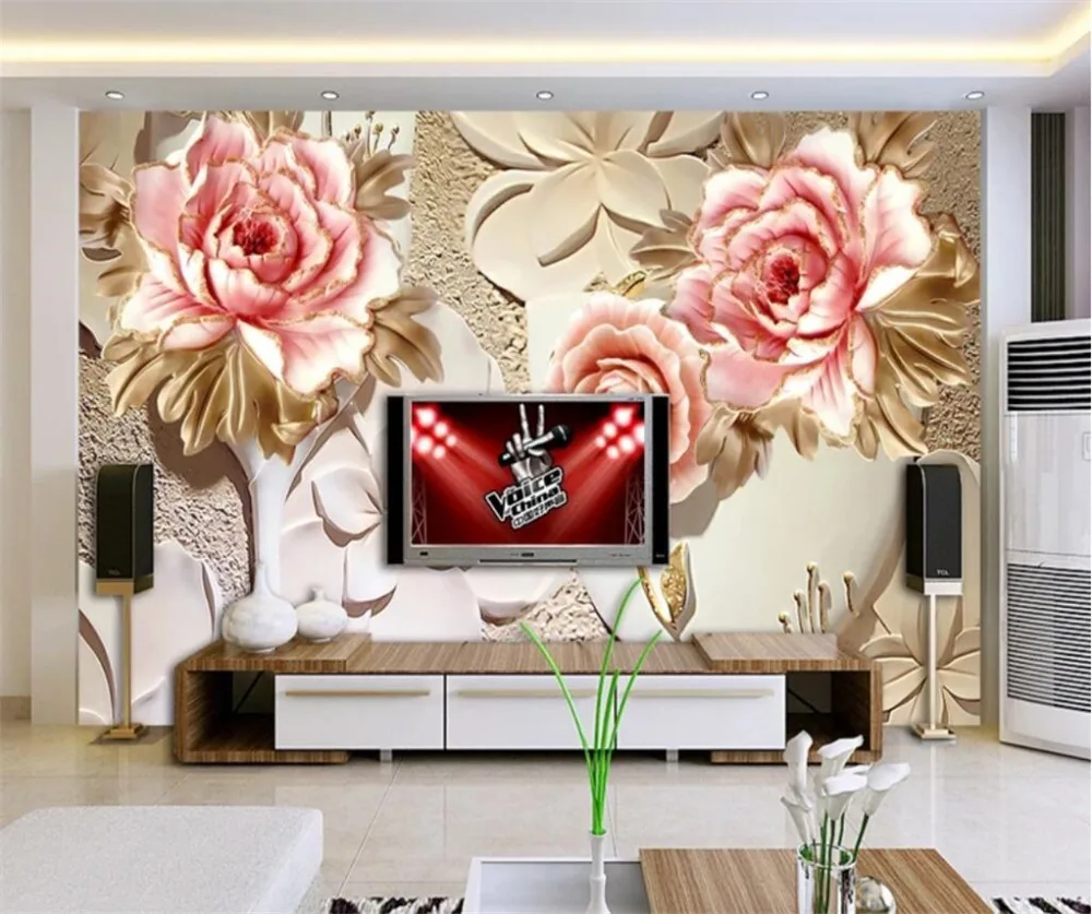 beibehang Custom 3D stereo carved flowers stand Lottery murals TV backdrop decorative painting the living room bedroom wallpaper