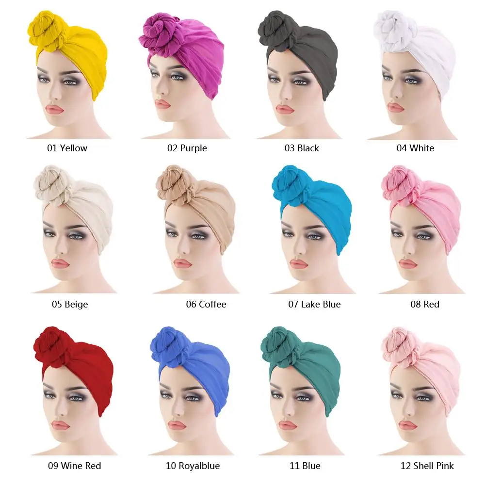 Women Muslim Turban Hat Islamic Hijab Knot Beanie Hair Loss Hat Head Cover Caps Bonnet Wrap Cap Solid Color Voile Scarf 180*70cm