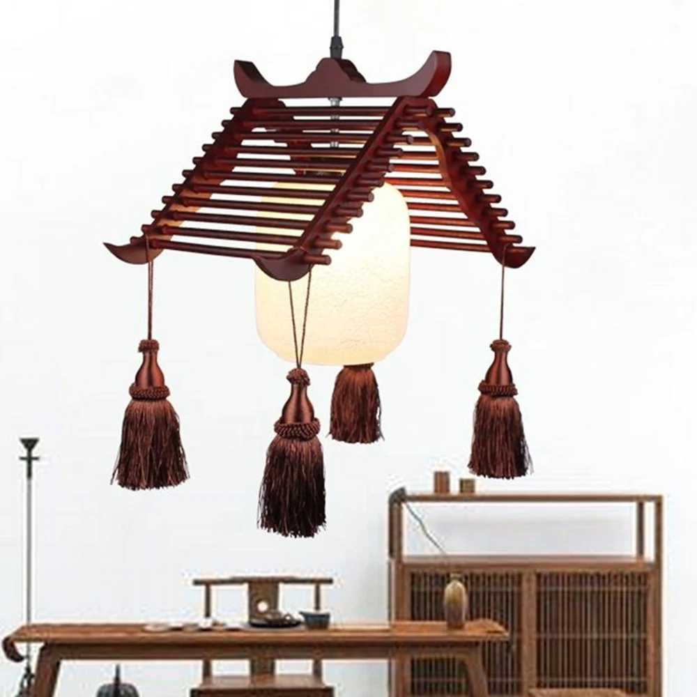 Chinese Pendant Lights Pastoral Retro Solid Wood Meal American Village Creative Cafe Bar pendant lamp pendant lamp modern