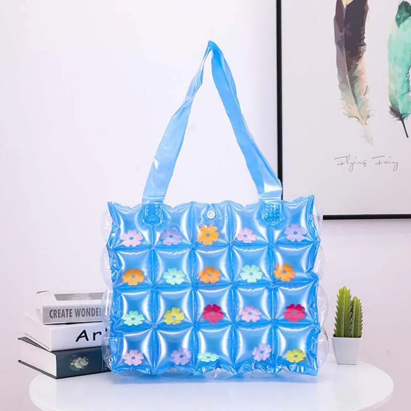 Holiday Beach Tote PVC Candy Air Filled Portable Fashion Folded Jelly Cute Bubble Bucket Sand Bag Tote Shopping Shoulder Bag