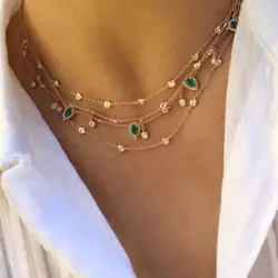 Green tear drop cubic zirconia charm Gold color fashion 2019 women luxury gorgeous charming necklace