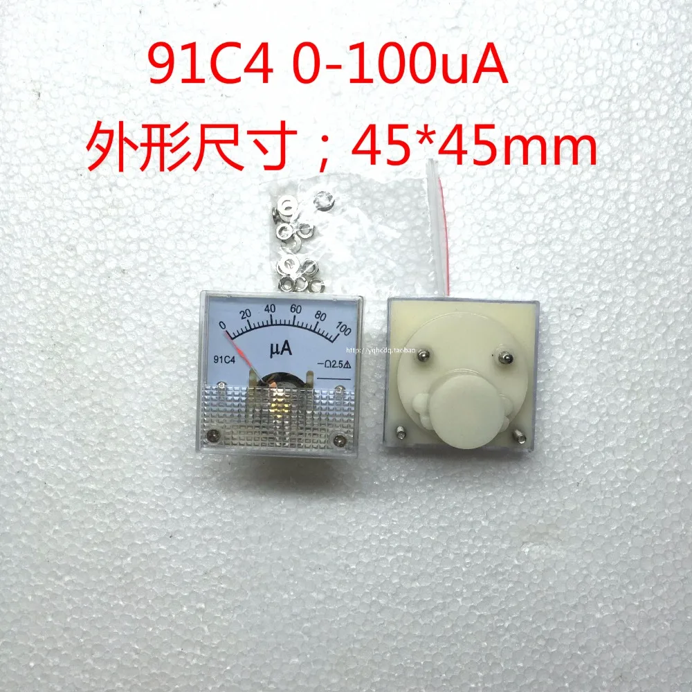 91C4 DC 0-100uA Rectangle Analog Panel Ammeter Gauge Amperemeter Class 2.5 45*45mm