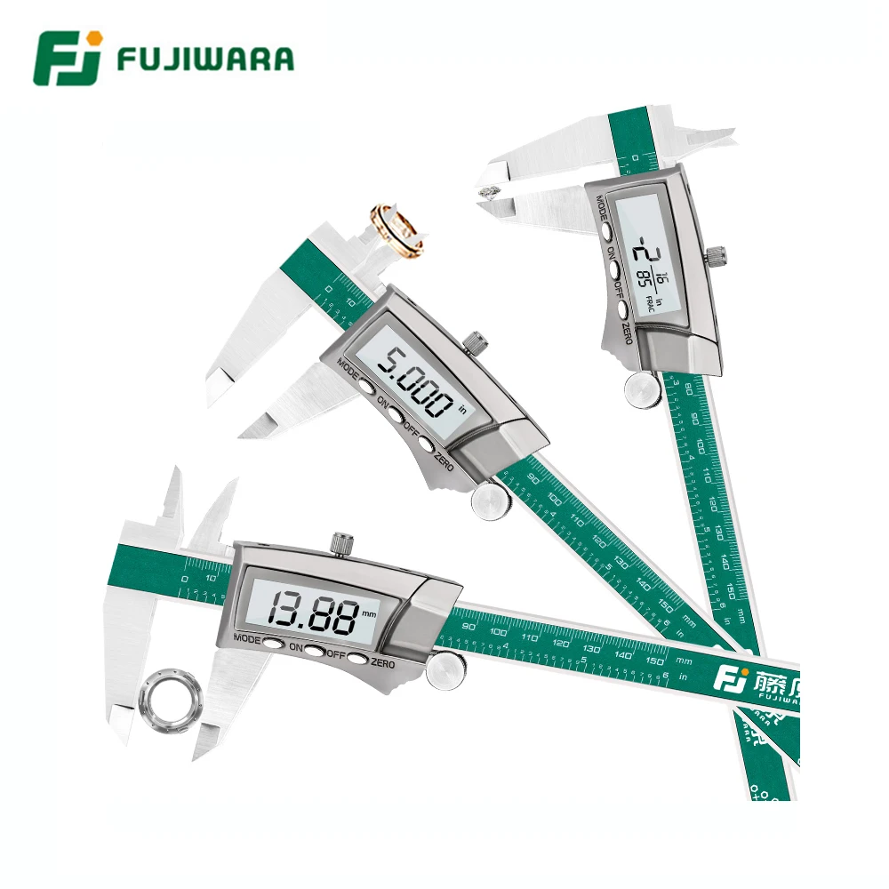 Fujiwara Display Digitale Pinza in Acciaio Inox 0-150 Mm 1/64 Frazione/Inch/Millimetro IP54 Ad Alta Precisione 0.01 Millimetri