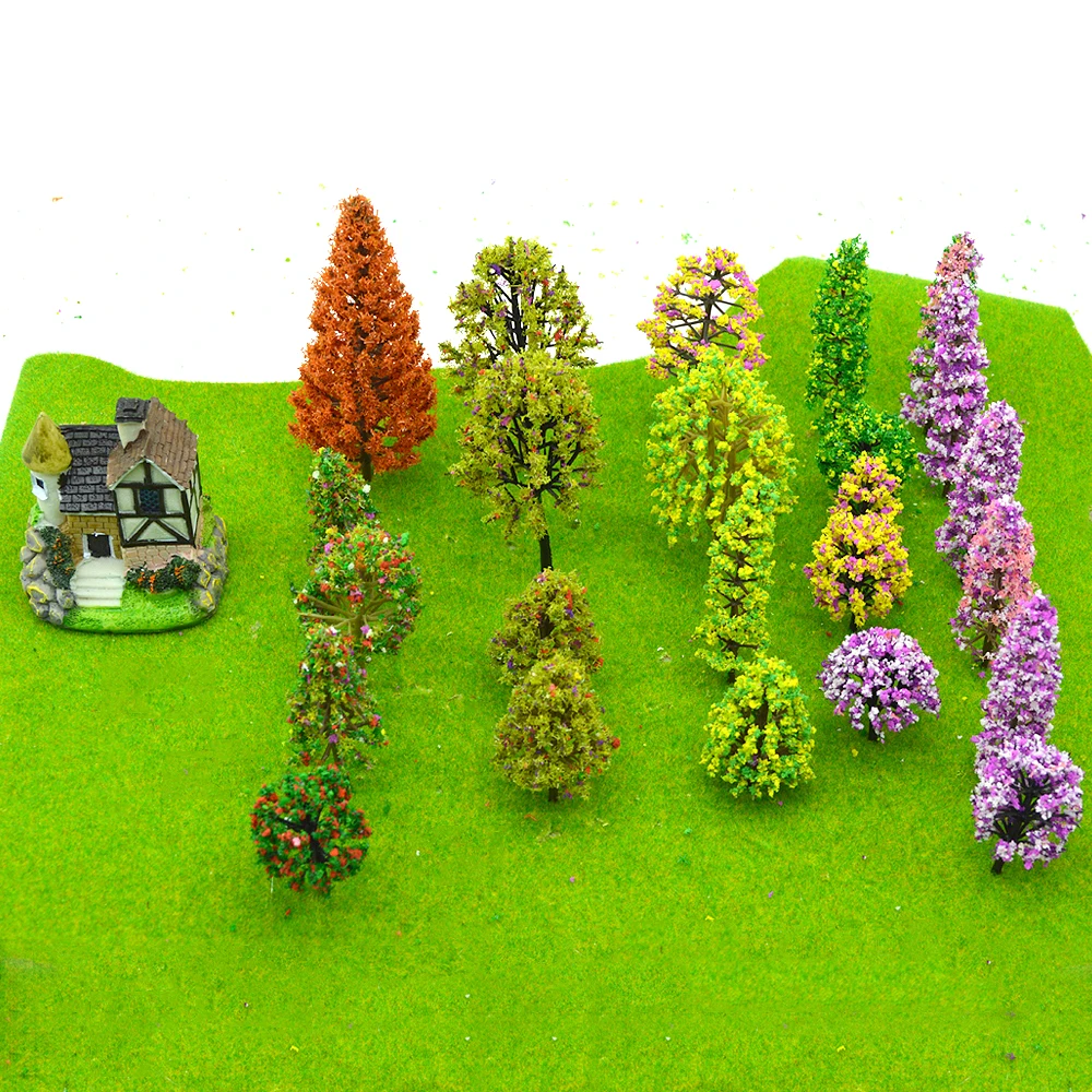 Miniaturowe kolorowe drzewa modelu 3-10CM ABS roślin dla Diy budynku piaskownica stołowa HO pociągu kolejowego sceniczne układ materiałów Diorama 60