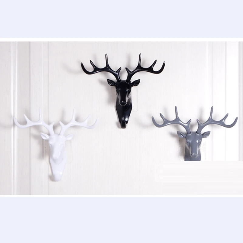 Bucks Wall Rack 3D Animal Deer Storage Holder for Room Hat Bag Key Jewelry Rack Plastic Deer Head Door Decor Hook Organizer