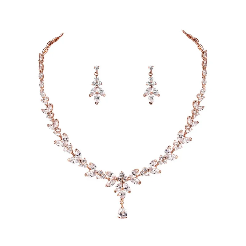 WEIMANJINGDIAN Brand High Quality Marquise and Teardrop Cubic Zirconia CZ Necklace & Earring Bridal Wedding Jewelry Set