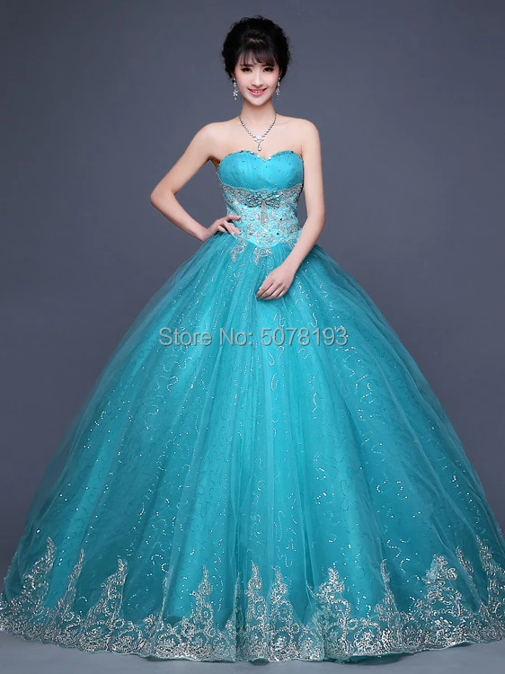 blue sweetheart strapless drap ball-gown floor-length tulle Quinceanera Dresses/gown appliques&beaded&bow lace-up free shipping