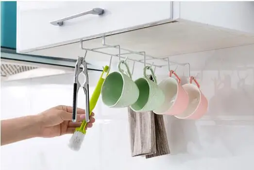 tainless Steel Hanger Hooks Cupboard Cup Holder Drainer Hanger Closet Under Shelf 8 Hook for Storage Cup Glass  Mug YH1621