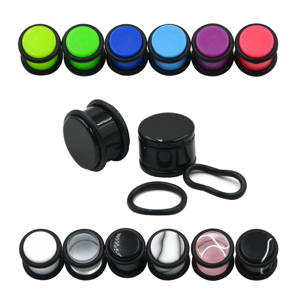 PAIR Acrylic Ear Plugs Stretcher Piercing Assorted Colors Earlets Gauge Piercing O-Rings Ear Piercing Stud Expander Body Jewelry