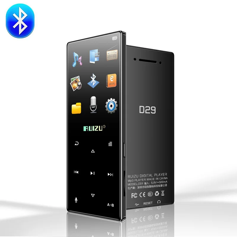 

Original ruizu d29 New Bluetooth MP3 Player Lossless HiFi Music Player Portable Audio 8GB Built in Speaker FM Radio E-book Clock