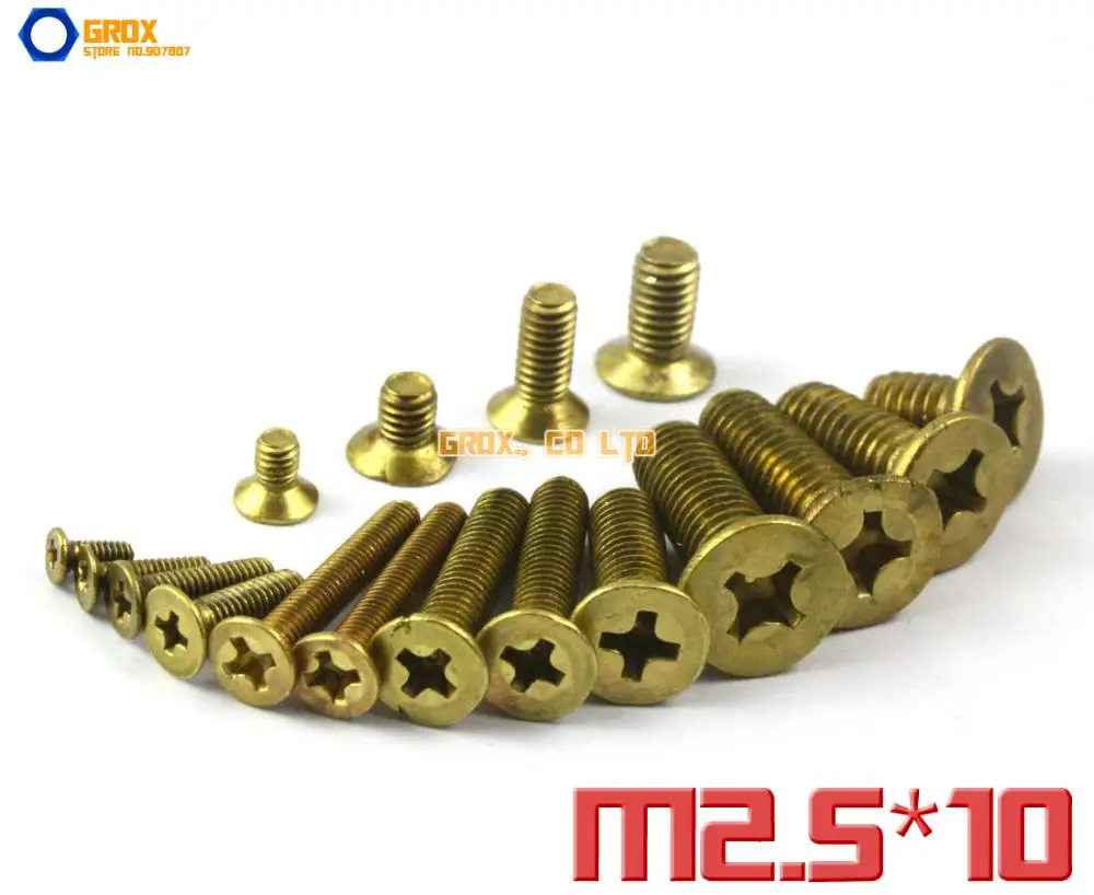 150 Pieces M2.5 x 10mm Brass Phillips Countersunk Head Machine Screw