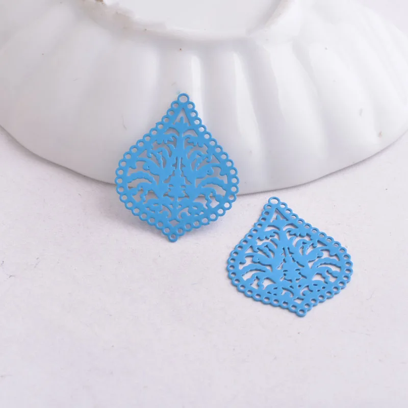 50pcs AC4188 21mm*27mm Silver plated Water Drop Connectors Blue Charms Earrings Pendant