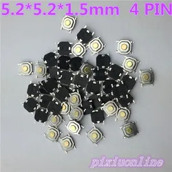 G66 High Quality 5.2*5.2*1.5 mm 4 PIN 50pcs/lot SMT Metal Tactile Push Button Switch Tact Switch