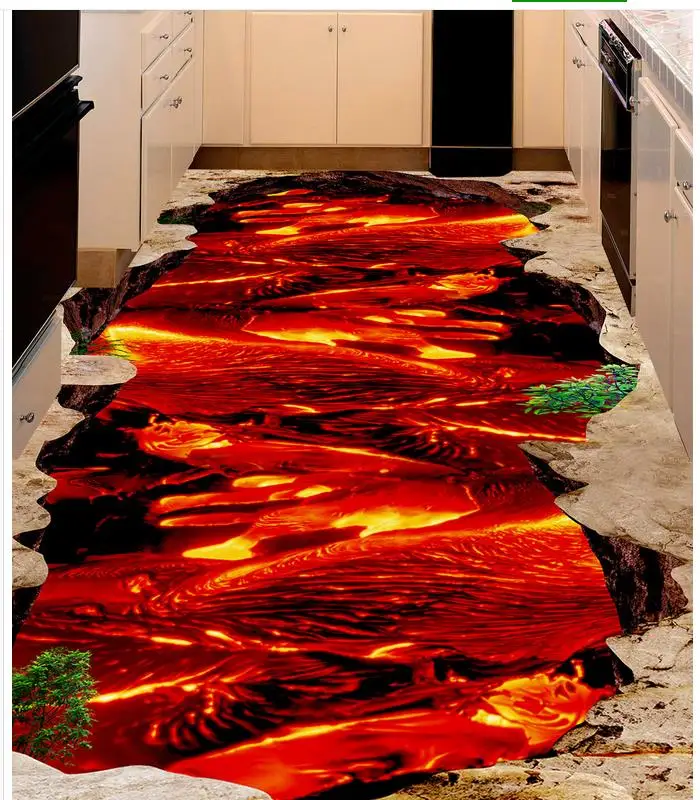 

Waterproof floor Fire mountain mural painting 3D wall murals wallpaper floor Custom Photo self-adhesive 3D floor