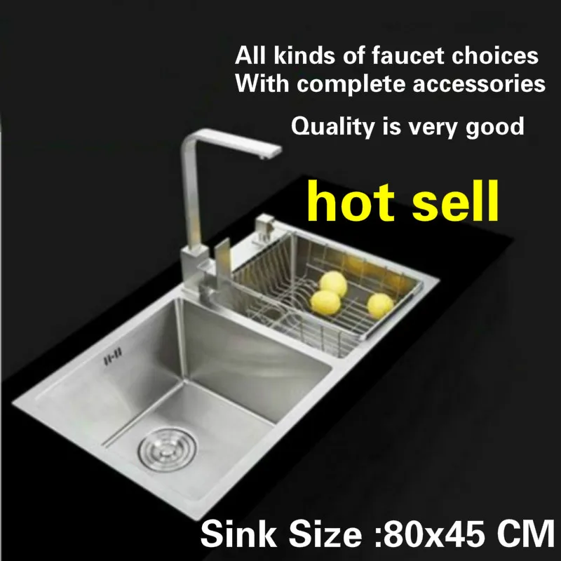 Free shipping Fashion big kitchen sink durable 304 stainless steel 3 mm hand made double groove hot sell 80x45 CM