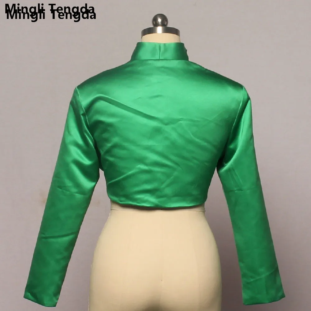 Mingli Tengda Stain Green Wedding Bolero Wraps Bridal Jacket Cape Mariage Long Sleeves Bridal Bolero Shawl Coat Bolerko Damskie