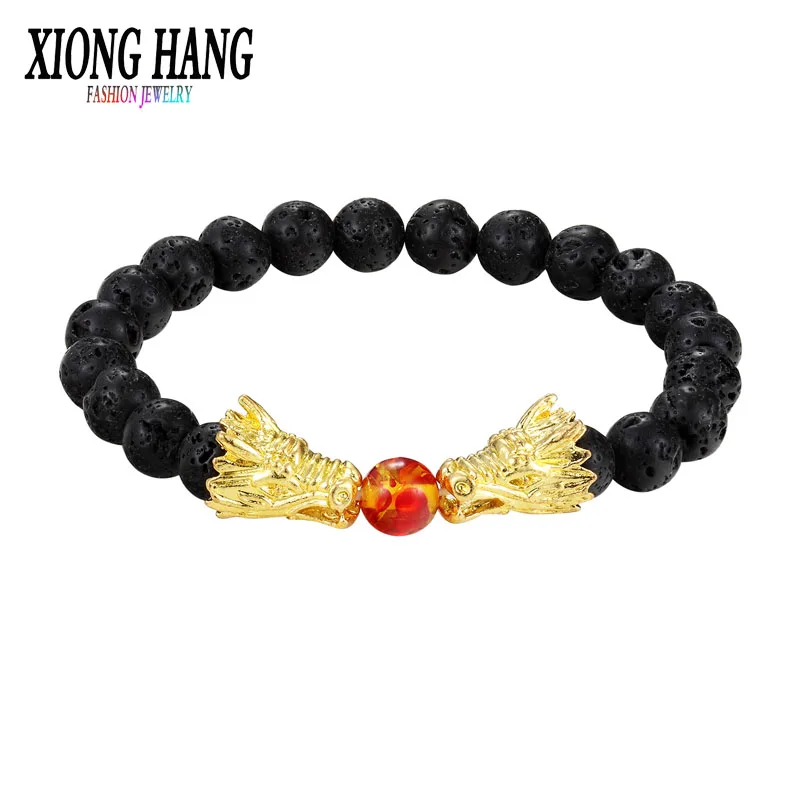 XiongHang Design 8 mm Natural Lava Stone Beads Bracelet Men Dragon Bracelets Handmade Women Jewelry Charm Cuff Wristband