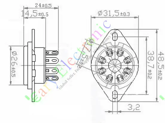 Wholesale and retail 4pc Gilded 8pin Ceramic vacuum tube socket top mount gold valve base Fr EL34 6L6 free shipping